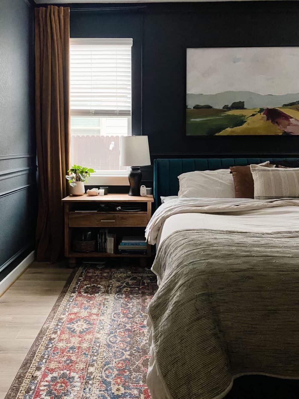 dark and moody master bedroom 