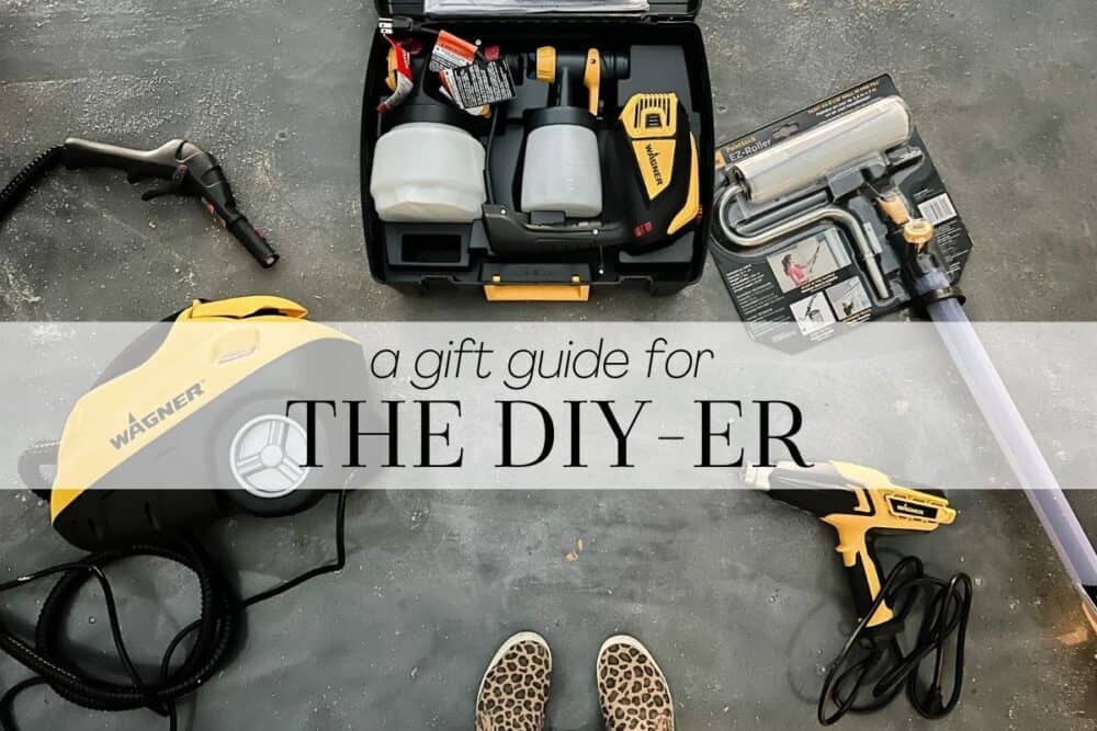 Overhead image of Wagner tools with text overlay - "a gift guide for the DIYer"