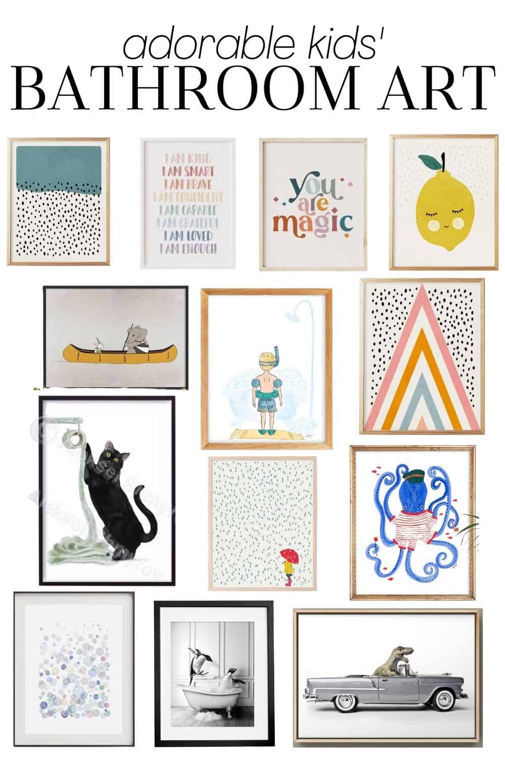 a collage of bathroom art printables for kids