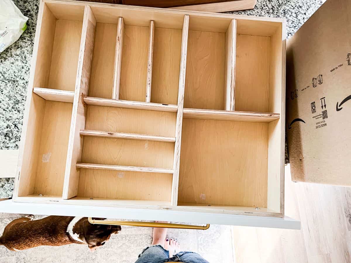 Empty drawer with a DIY wooden drawer organizer