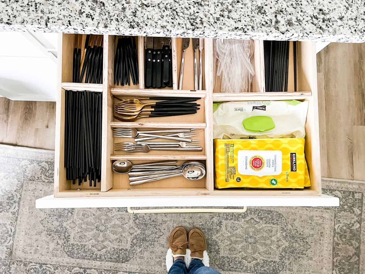 Silverware drawer with diy wooden drawer organizer