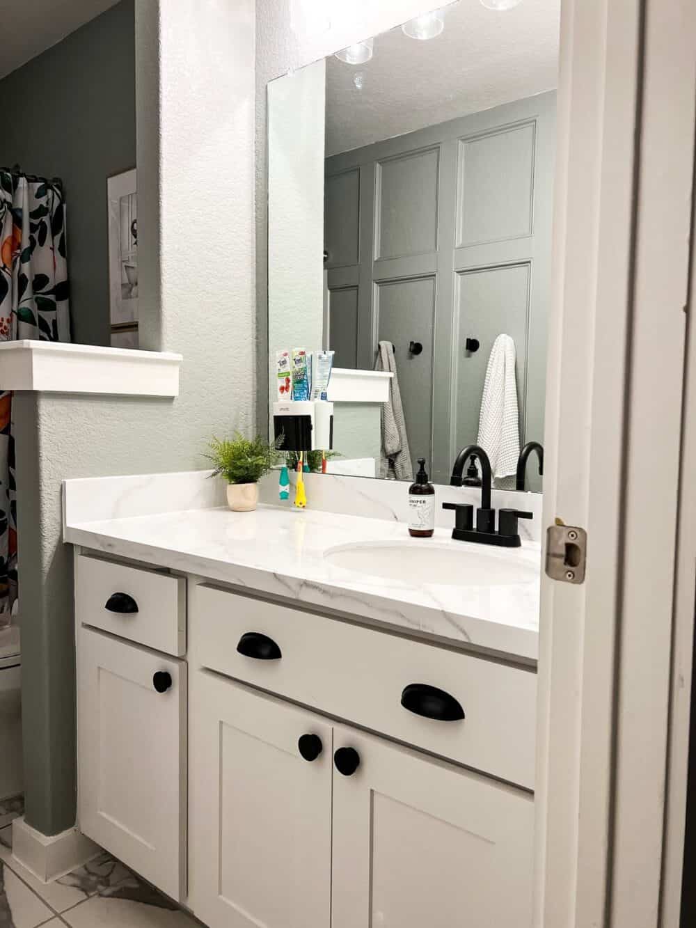 Bathroom with faux marble countertop