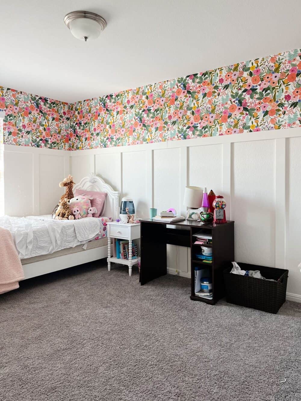 tween girls bedroom with rifle paper co floral wallpaper 
