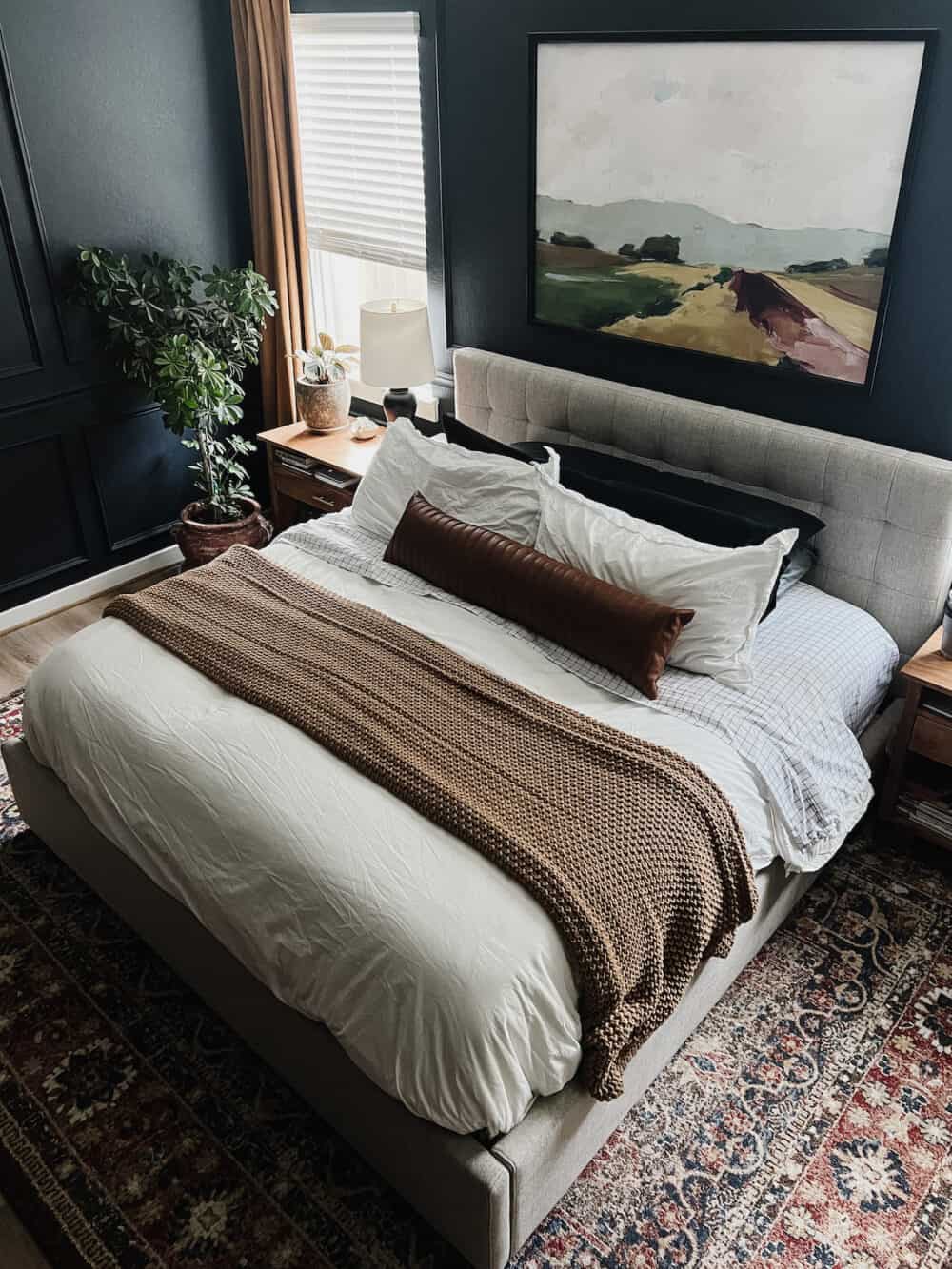 Overhead view of a bed with white bedding 