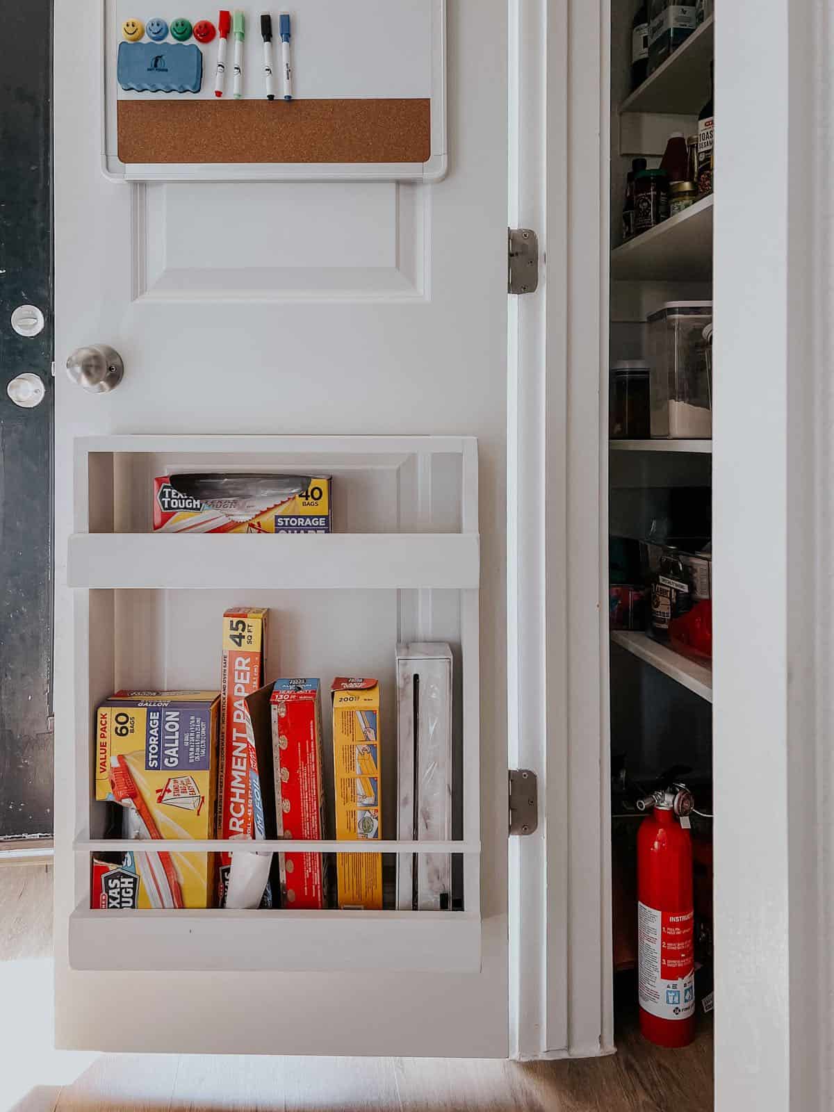 Pantry door with a DIY wooden organizer 