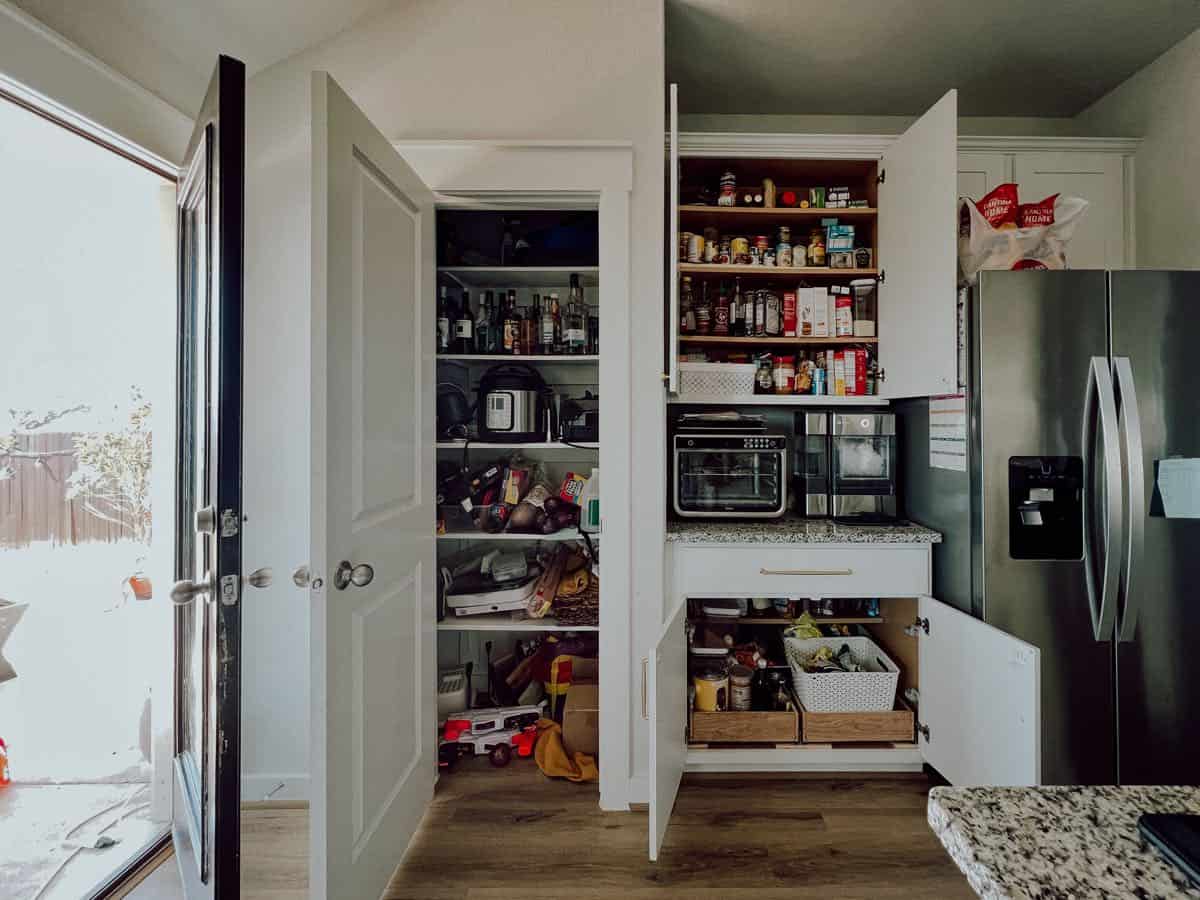 Pantry and cabinets before organization 