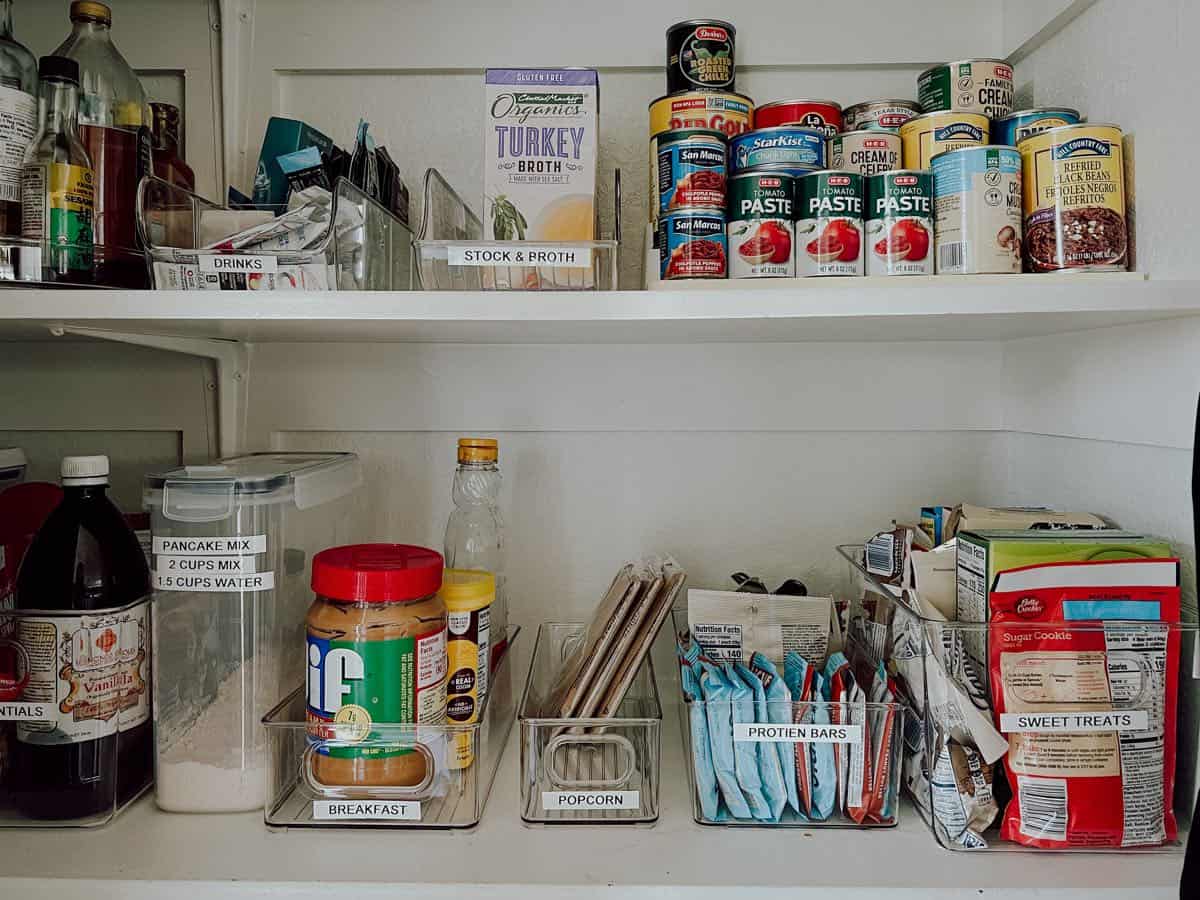 Organized pantry with labels 