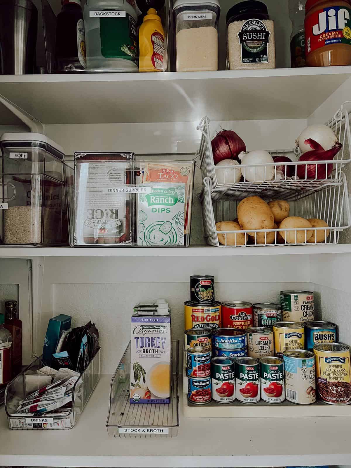 Close up of storage for small pantry