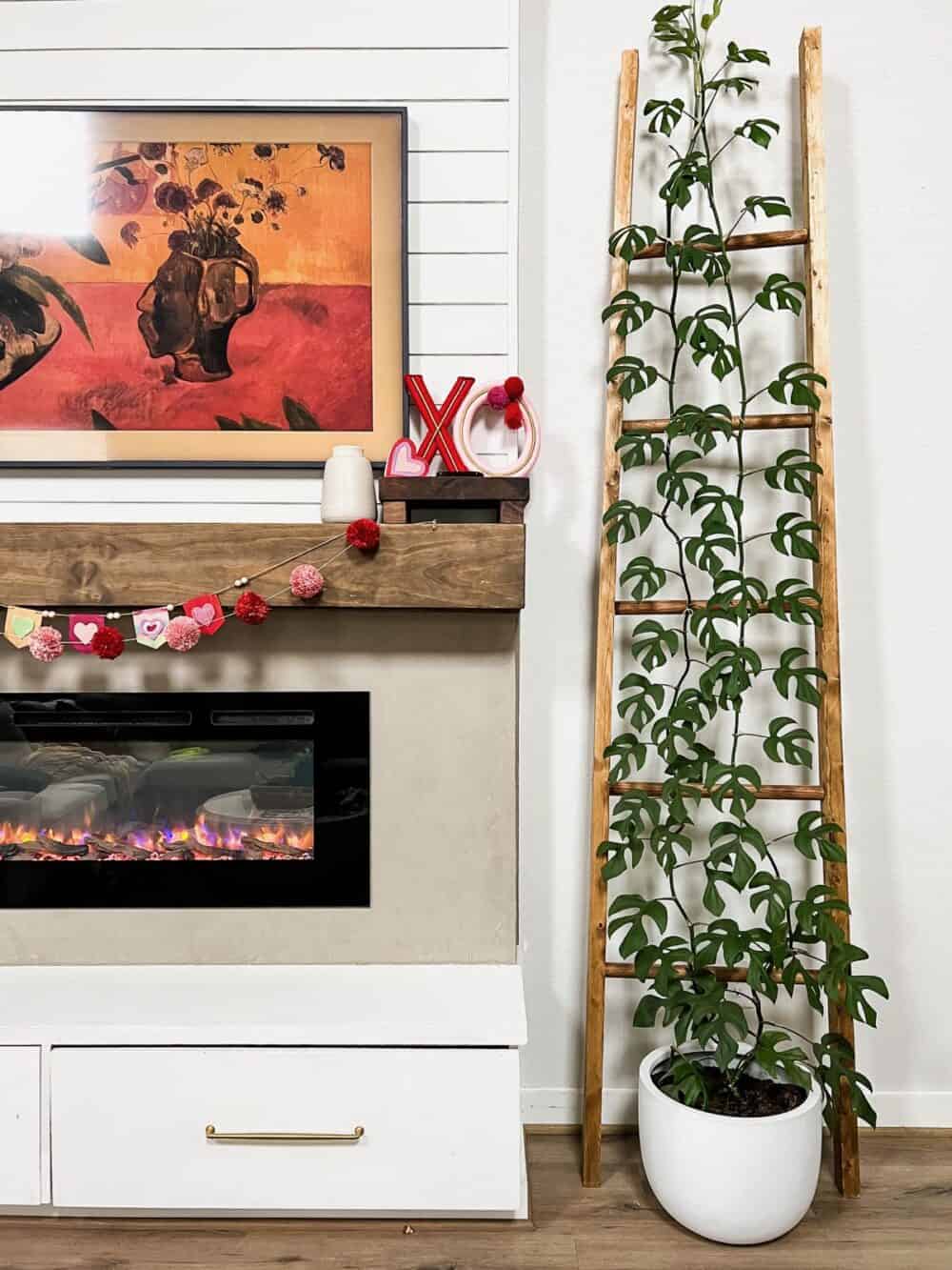 Electric fireplace with DIY valentine's day decor 