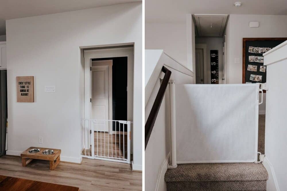 Side by side image of two baby gates in a home