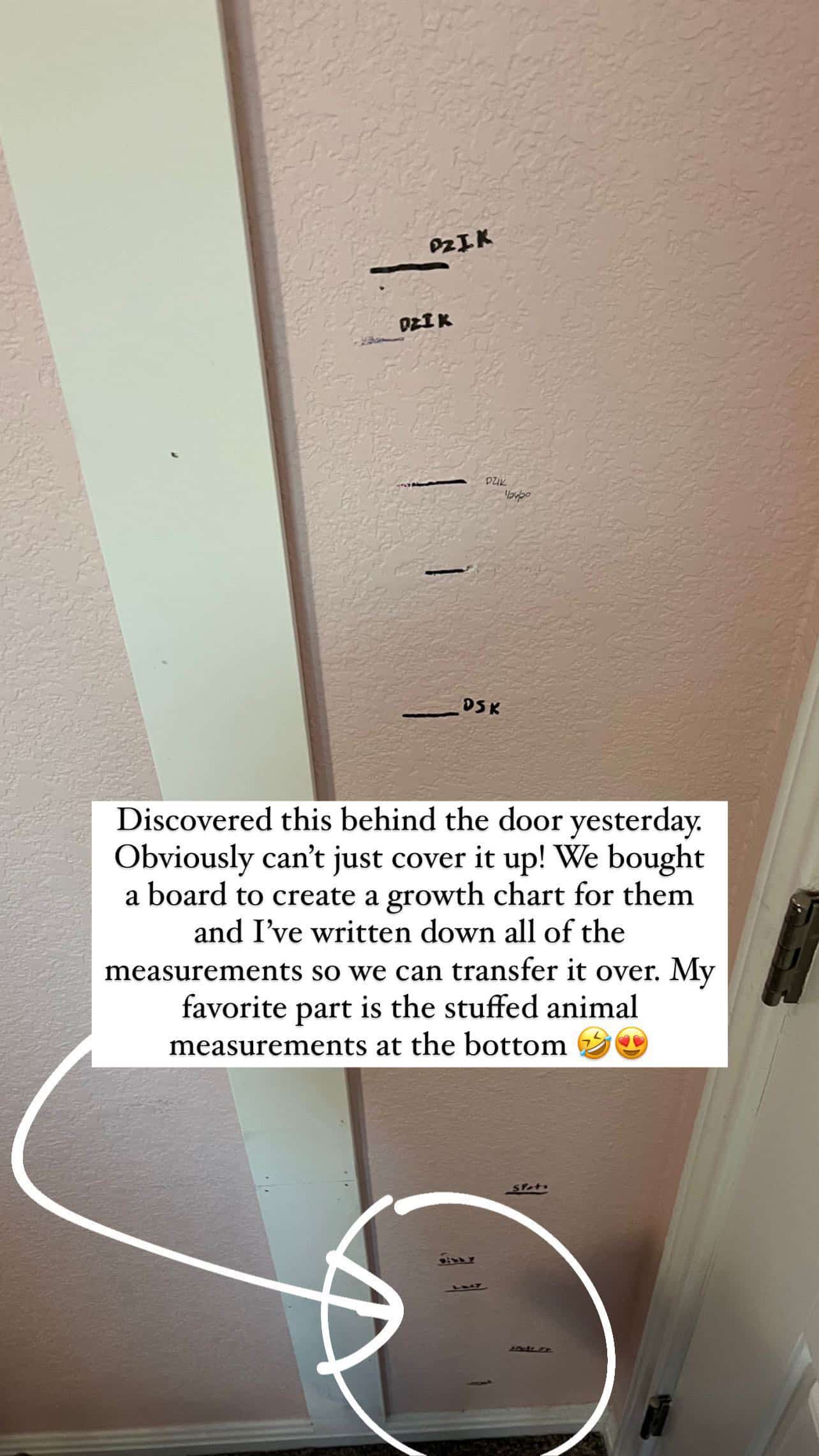 Children's heights marked on wall
