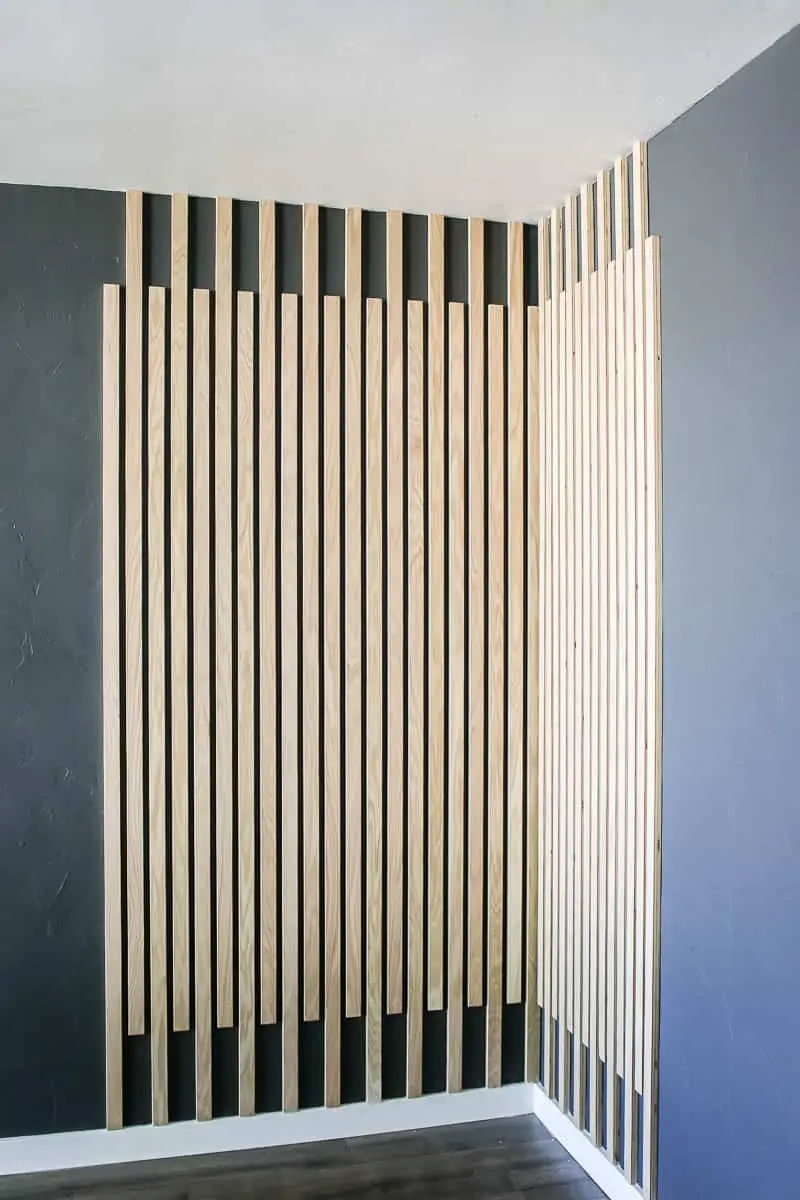 A wood slat wall