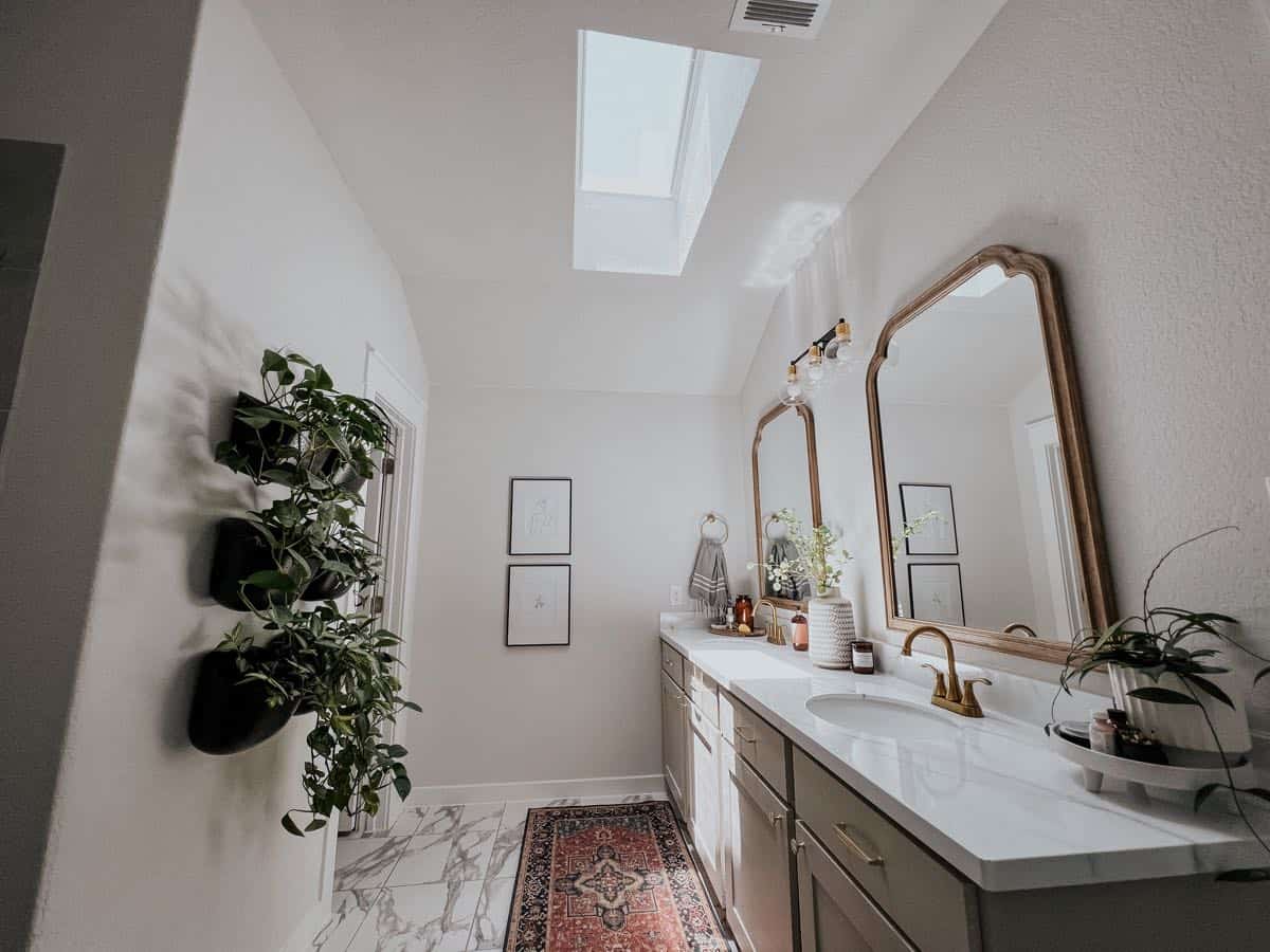 Primary bathroom with a skylight in the ceiling