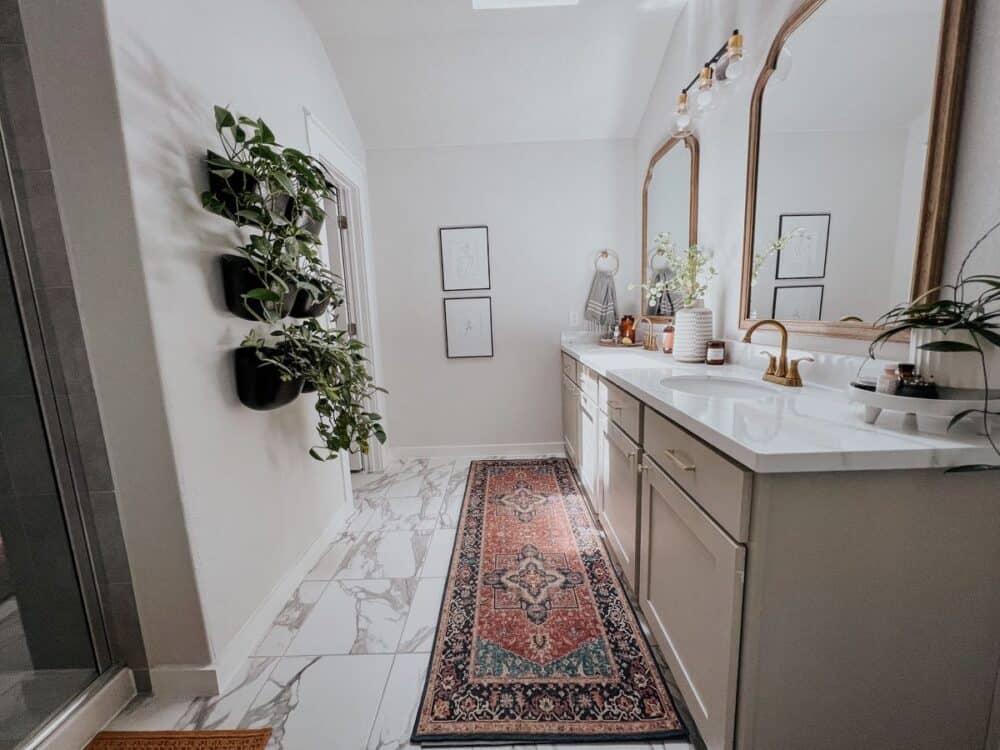 Builder grade bathroom that has been through a budget makeover 