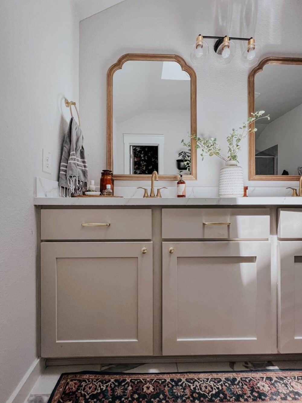 bathroom cabinets painted Sculptor's Clay by Behr