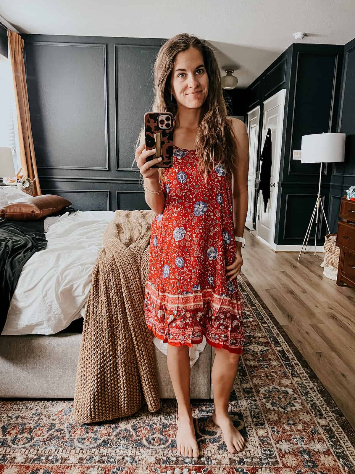 Woman in a red sundress 