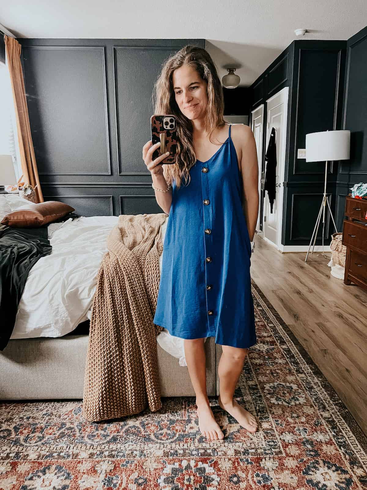 Woman in a blue sundress