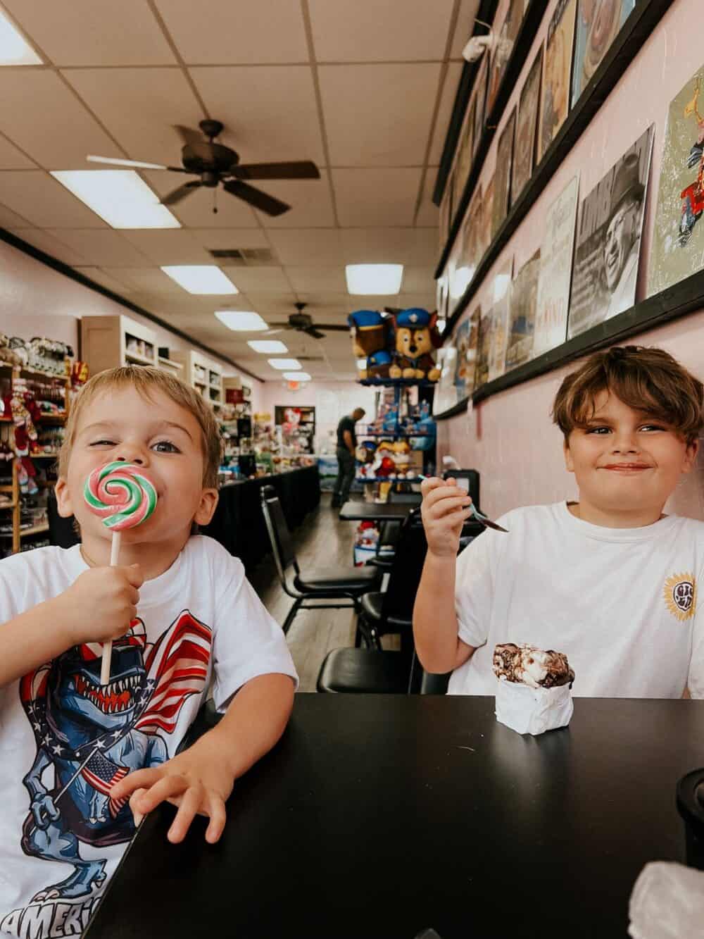 Two young boys enjoying treats at Merry Jayne's in Granbury Texas