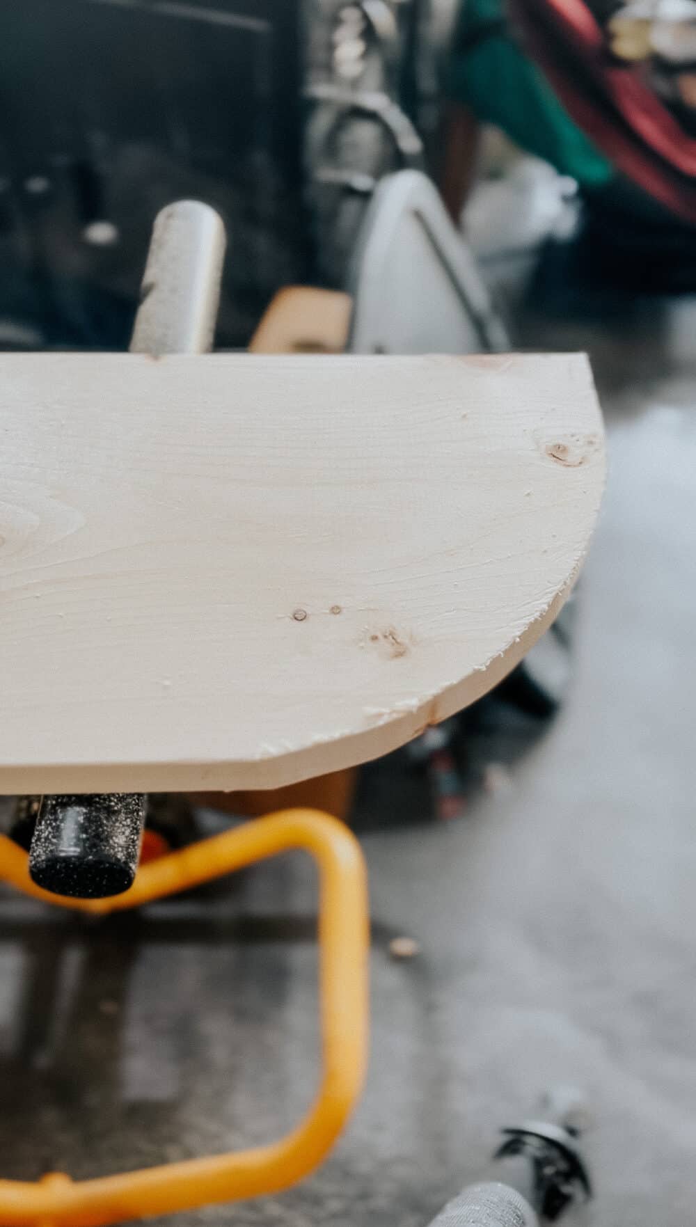 close up of curved cut for cabinet door organizer 