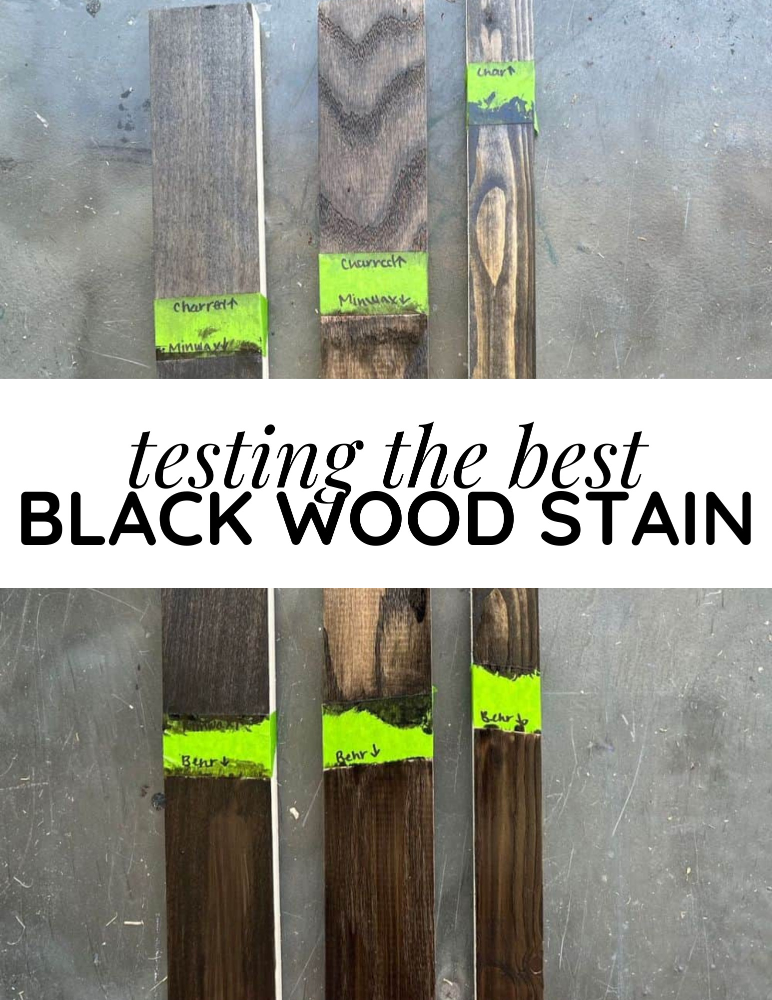 three pieces of wood with black wood stain on them