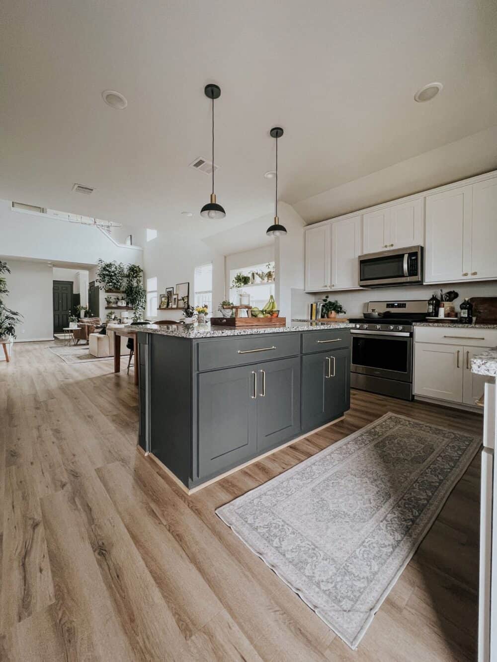 kitchen with black and white cabinetry