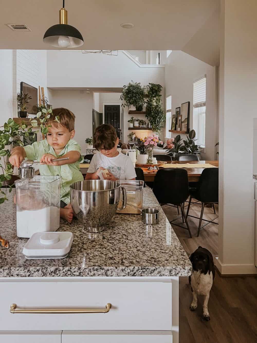 two boys baking in a kitchen 