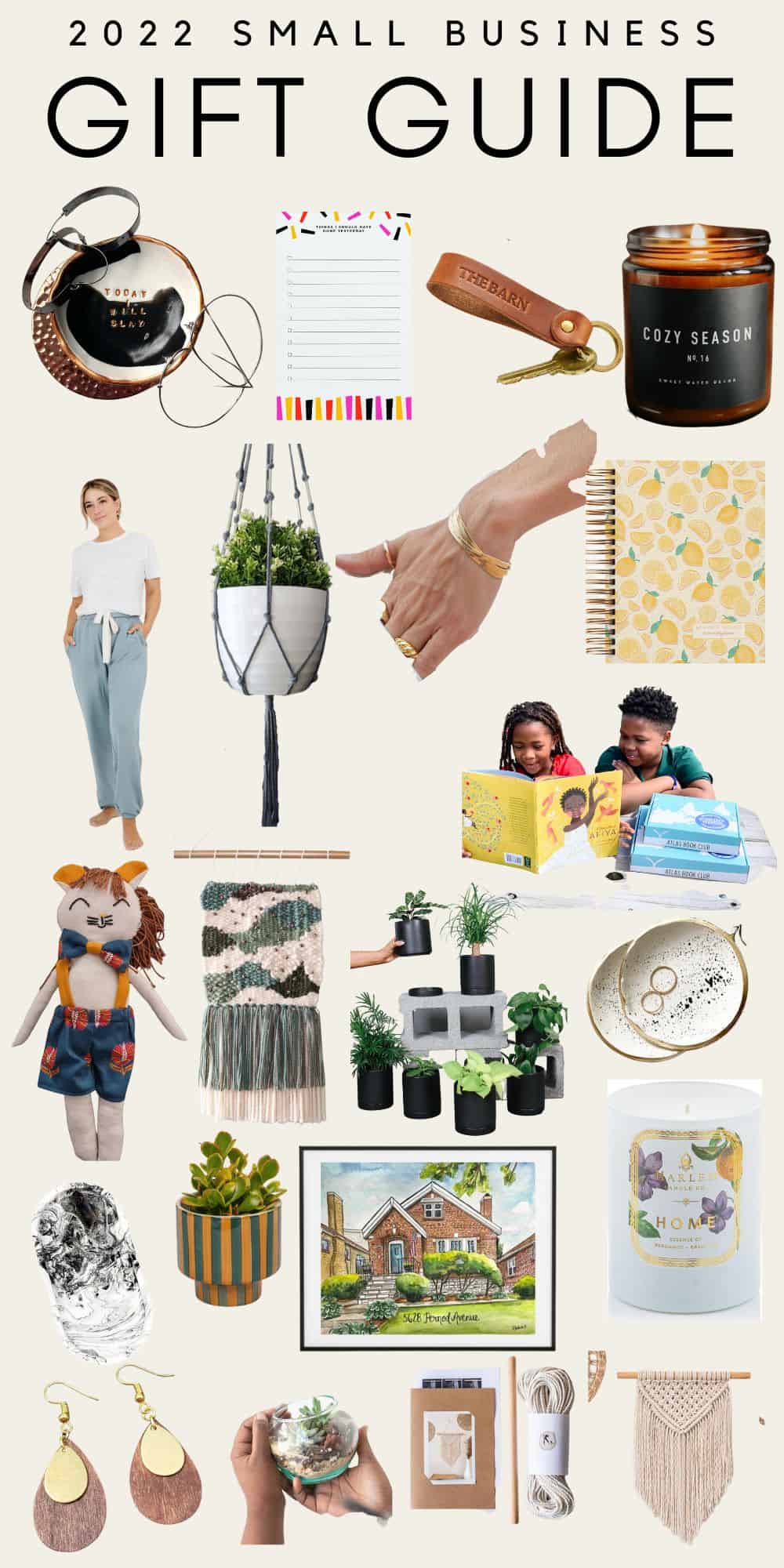 collage of gift ideas from small businesses 