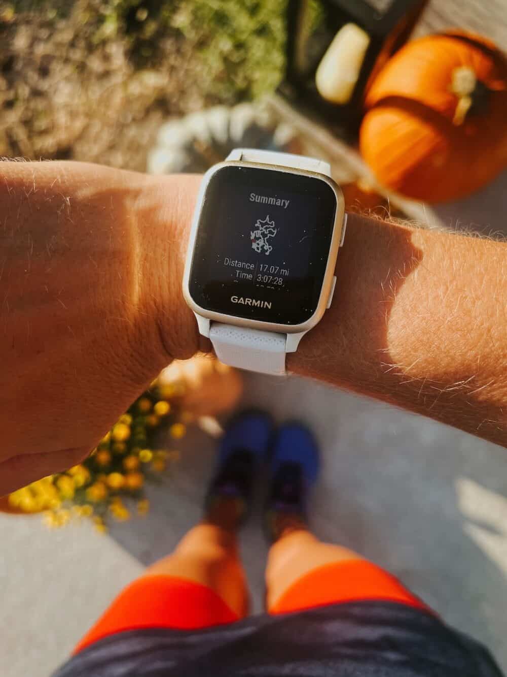 overhead view of a watch after a run