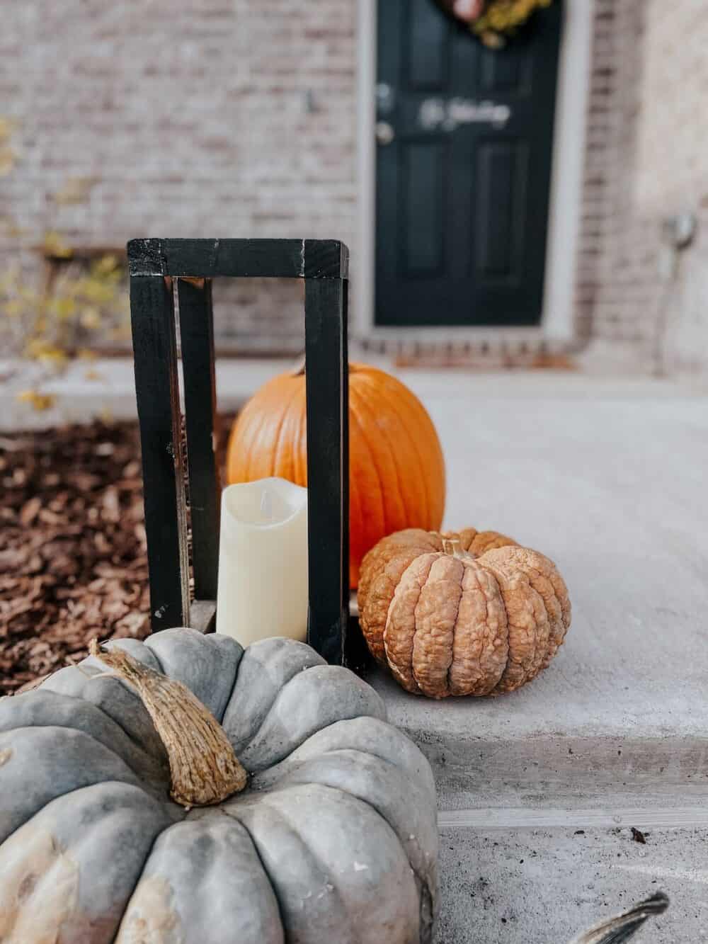 close up of flameless candle on front porch