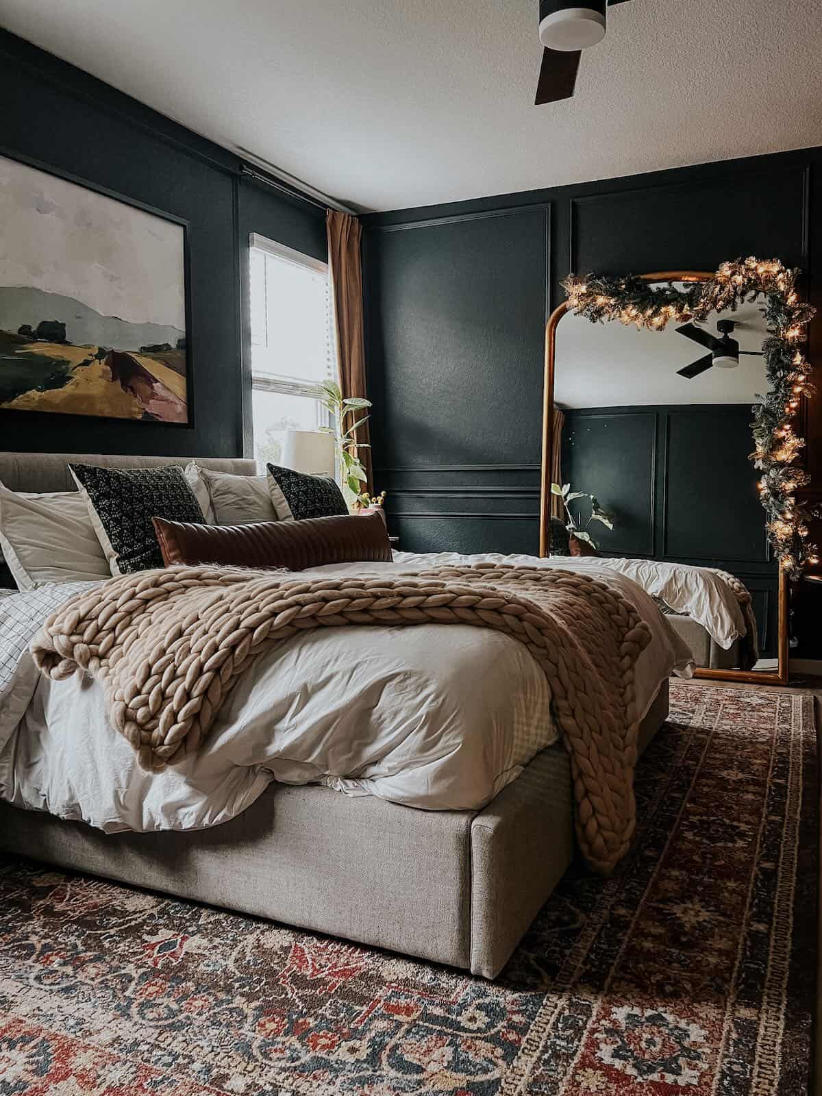 Bedroom decorated for Christmas