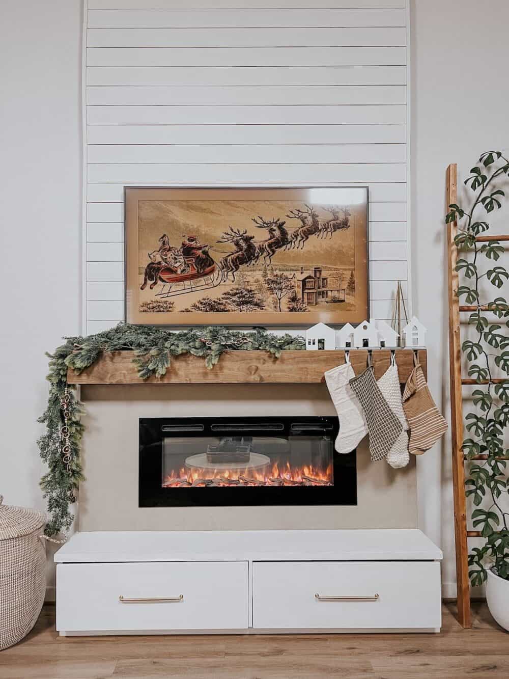 Fireplace decorated for Christmas 