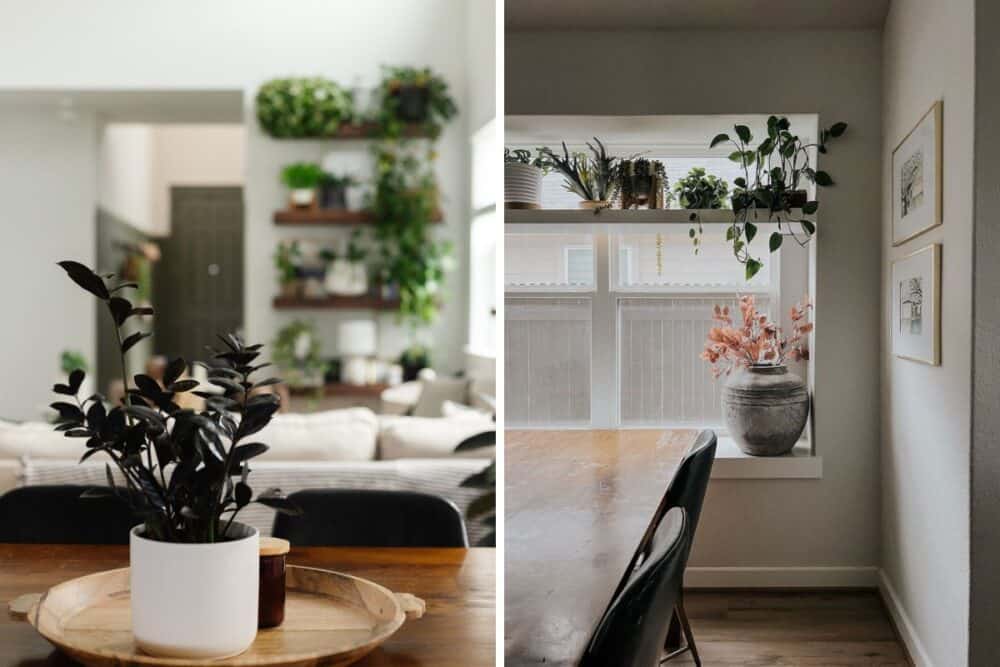 Two detail images of a dining room 