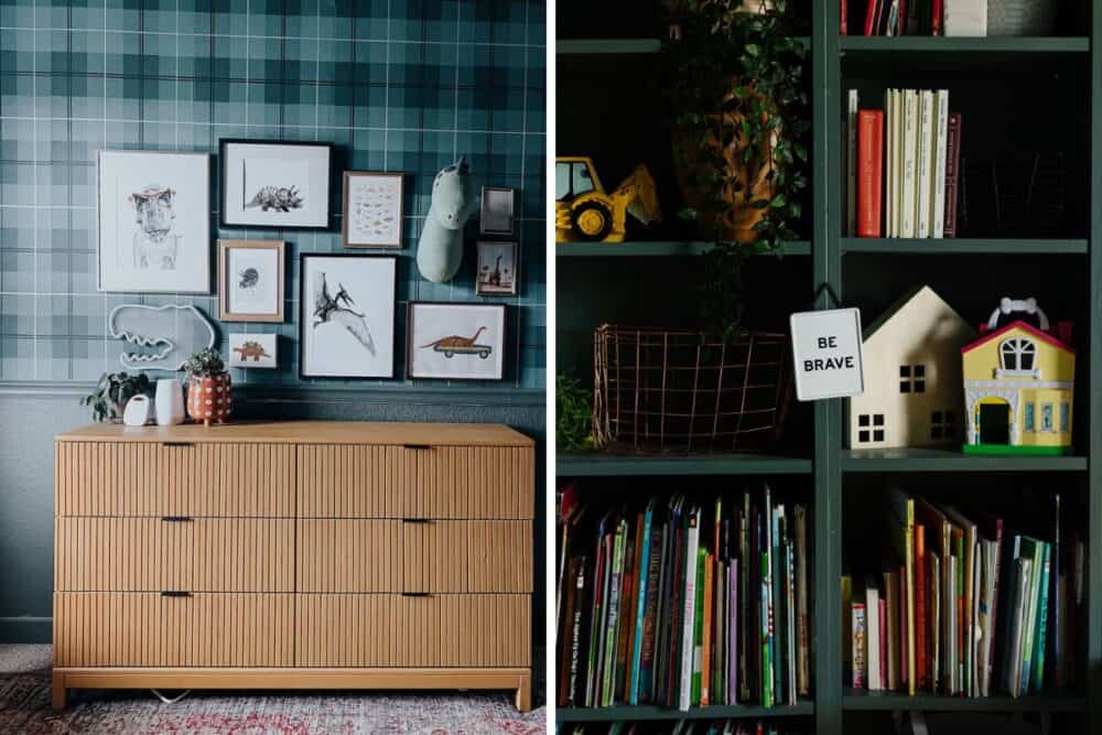 details in a dinosaur themed boys' bedroom 