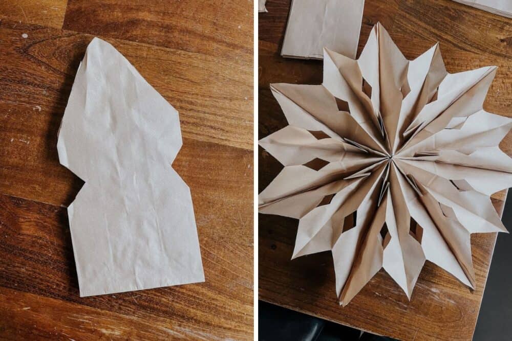 detail images of paper bag snowflakes 