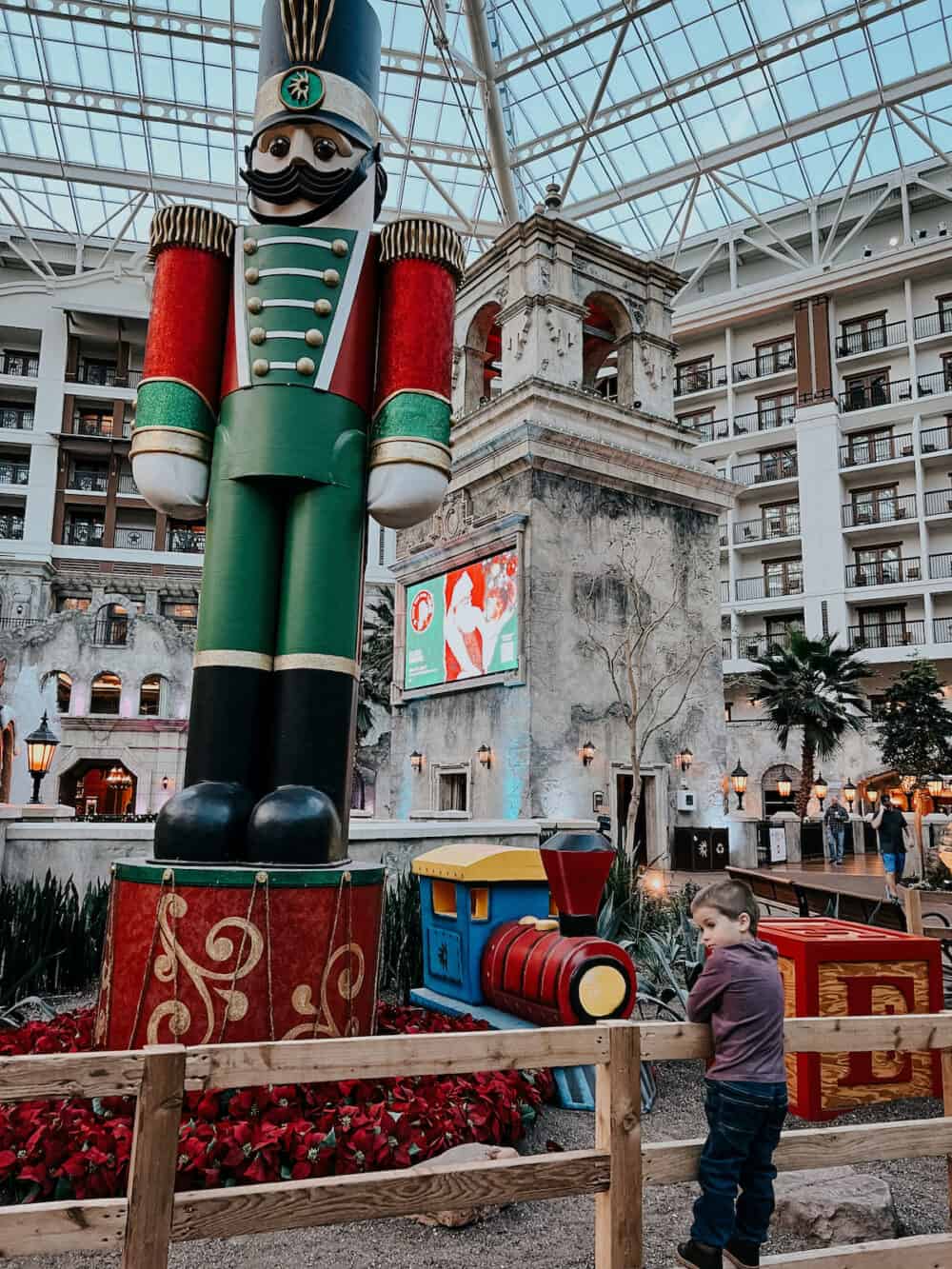 Christmas decorations in the atrium of the Gaylord Texan