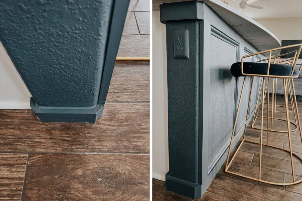 close up of rounded corner on kitchen island 