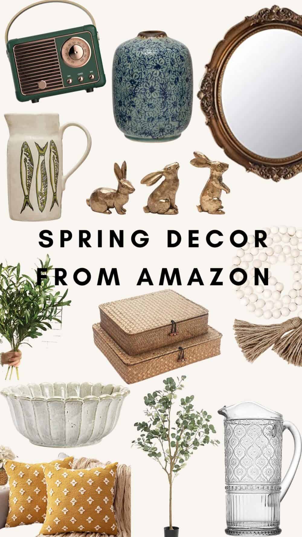 Collage of 12 spring decor finds from amazon 