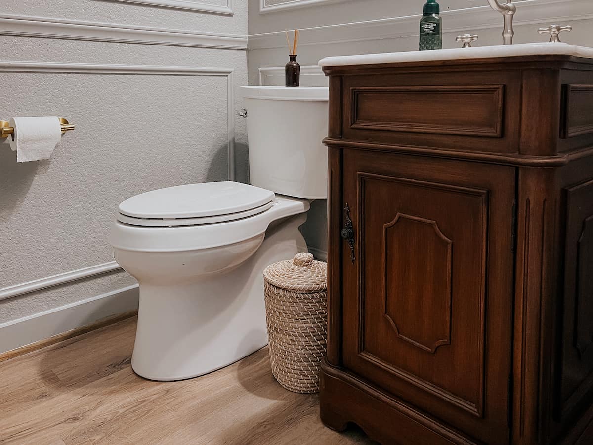 wood powder room vanity