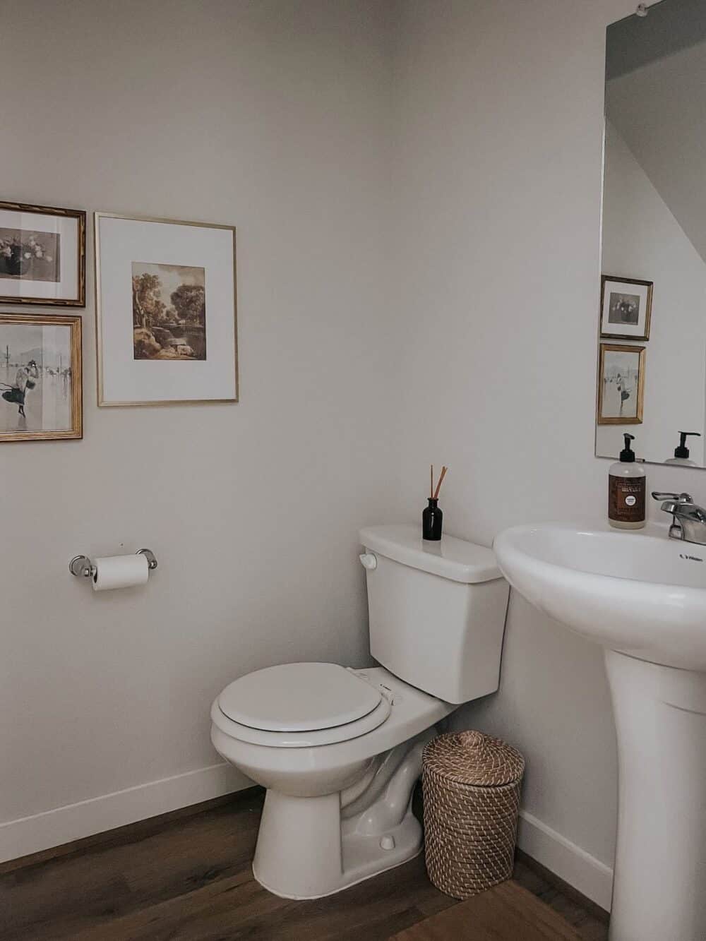 small powder room with white walls 