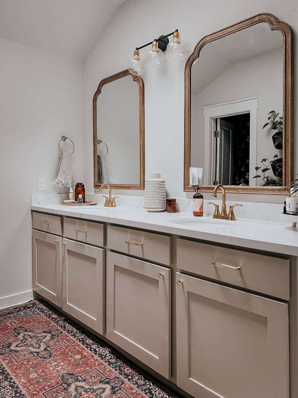bathroom with faux marble counters 