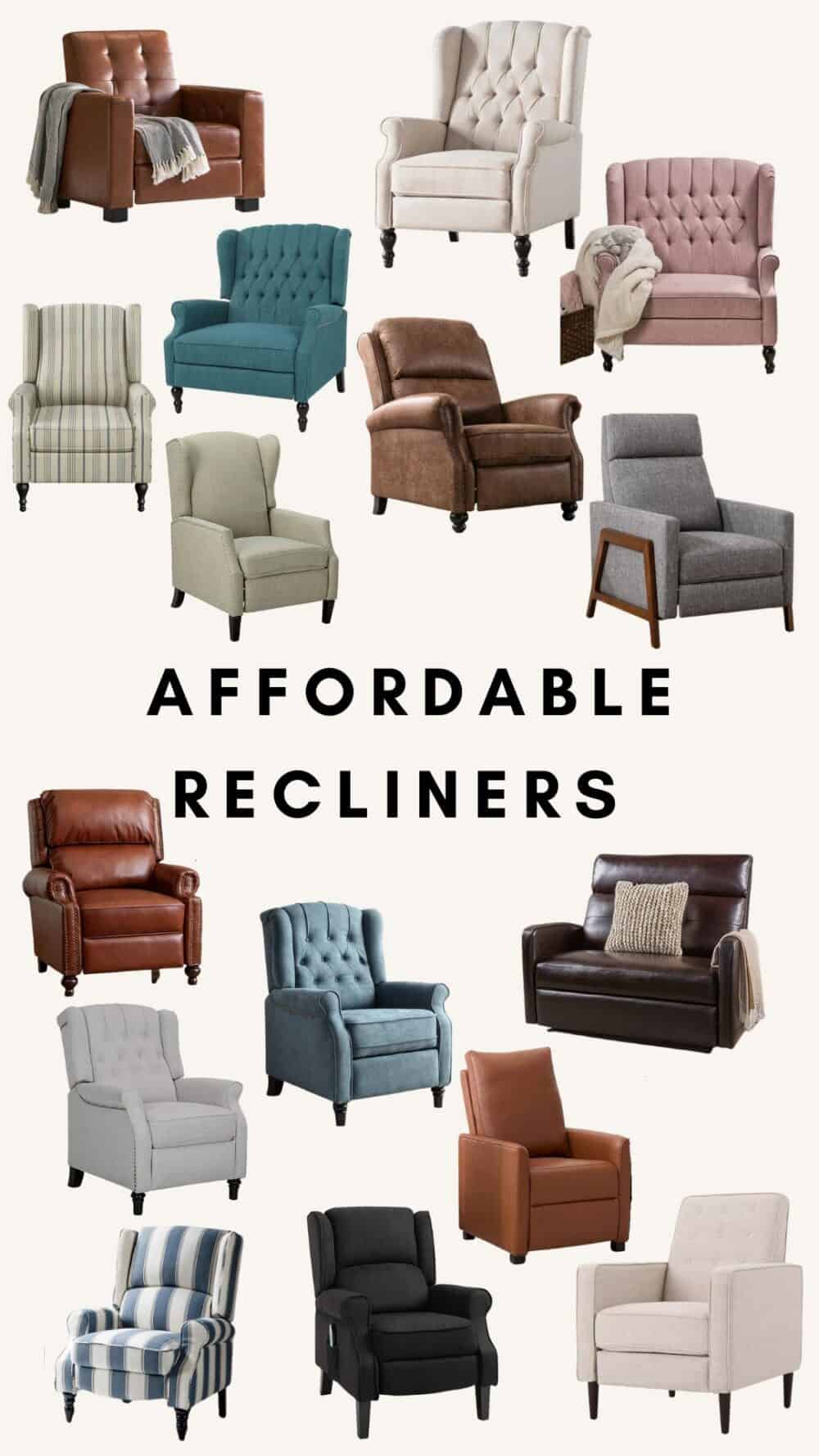 collage of affordable and stylish recliners for your home 
