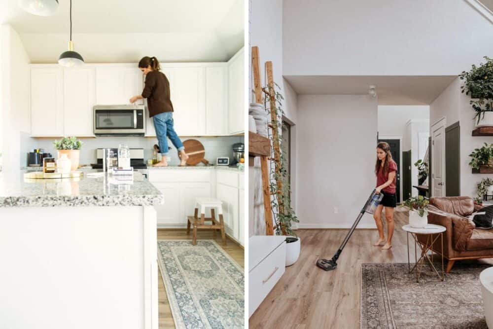 images of a woman cleaning a home 