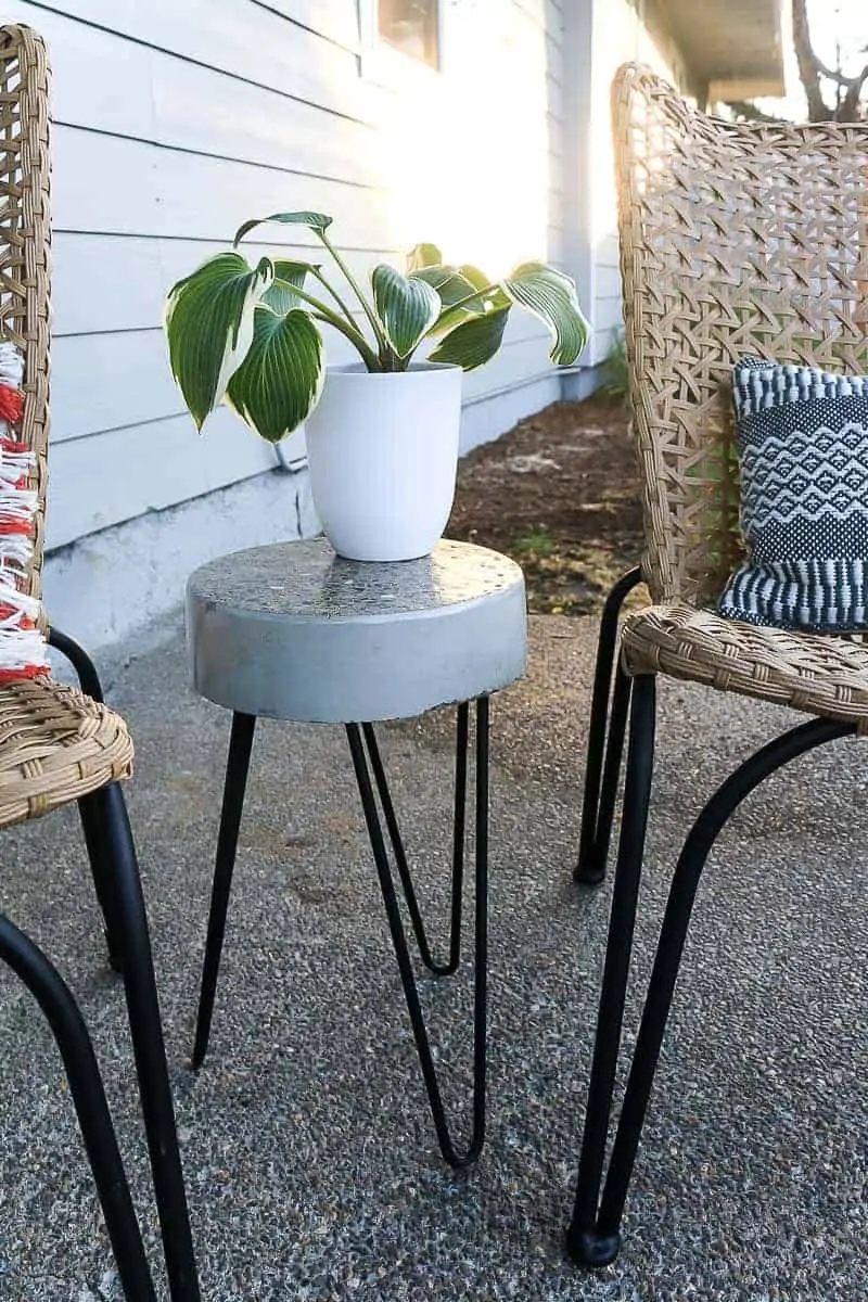 concrete side table with hairpin legs