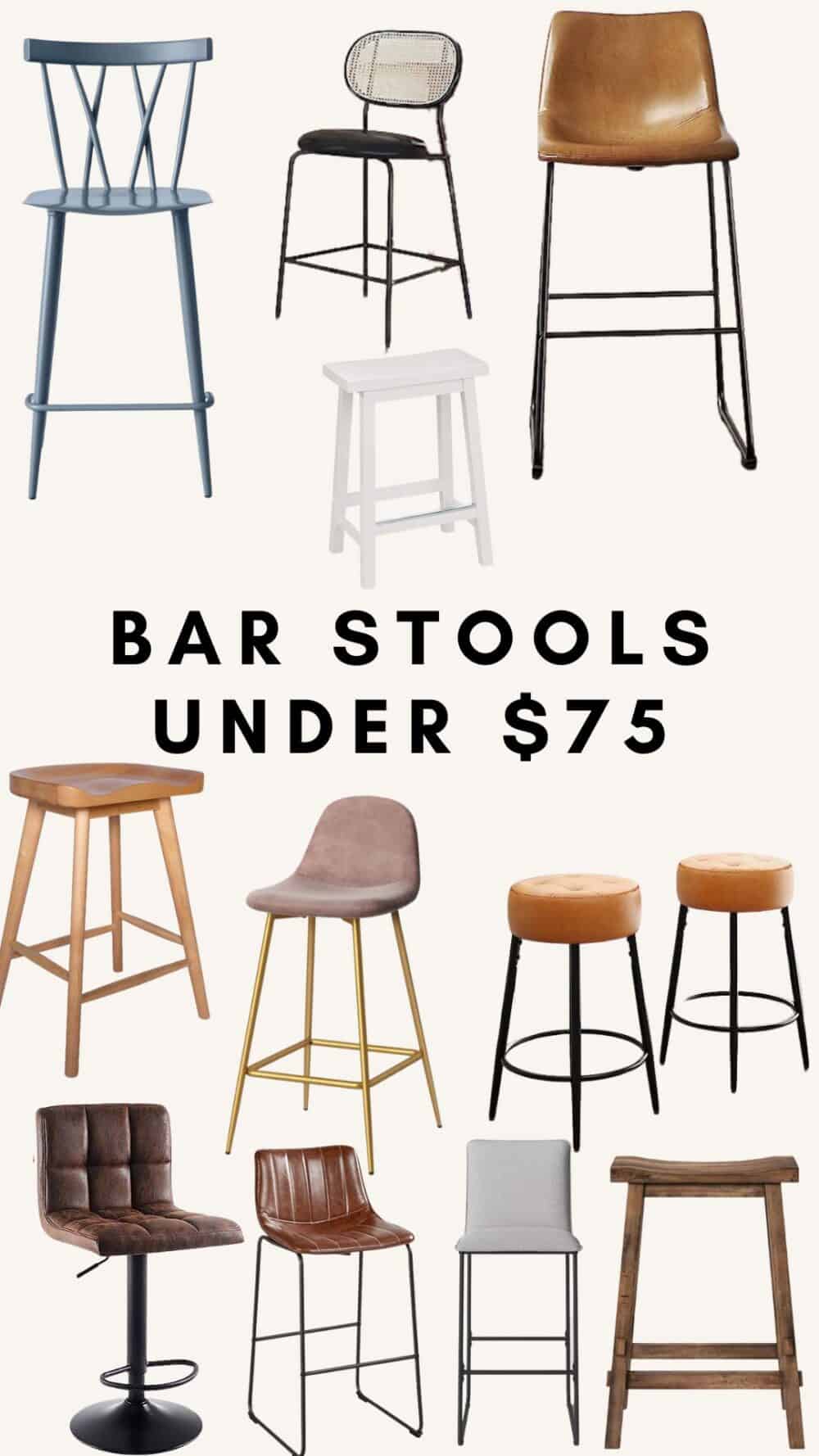 collage of bar stools under $75 