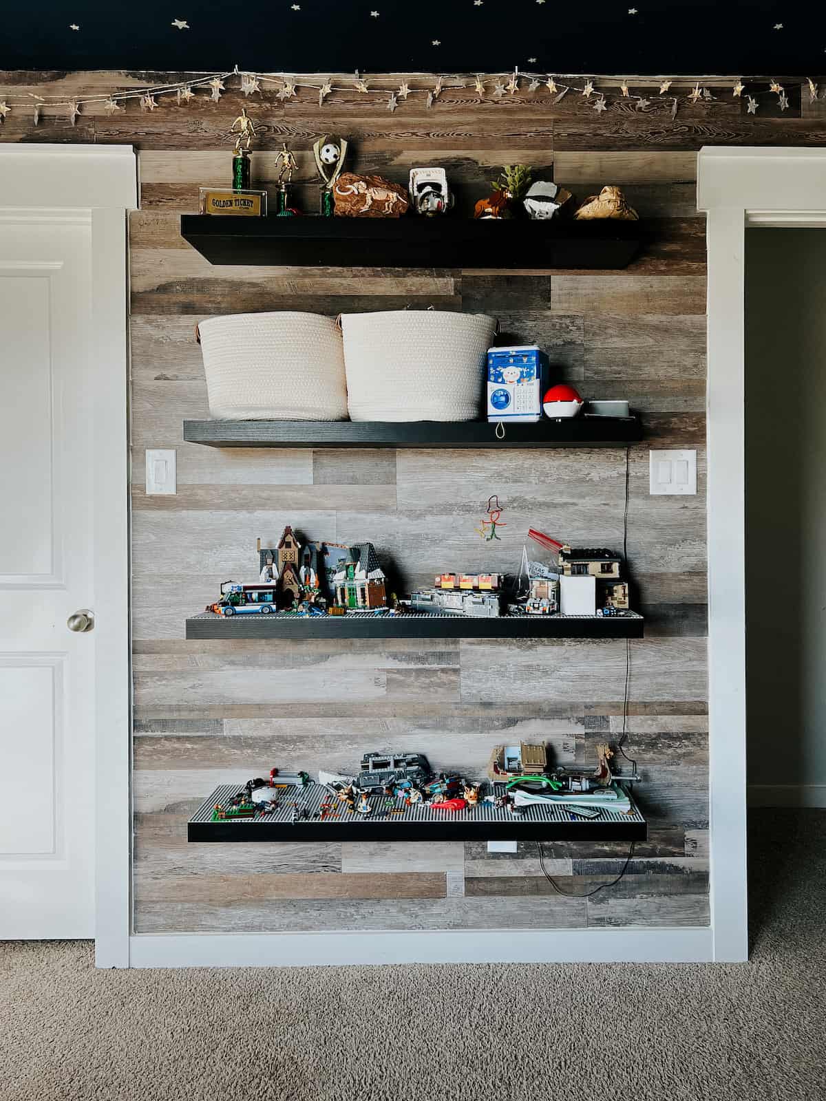 Kids room with floating shelves