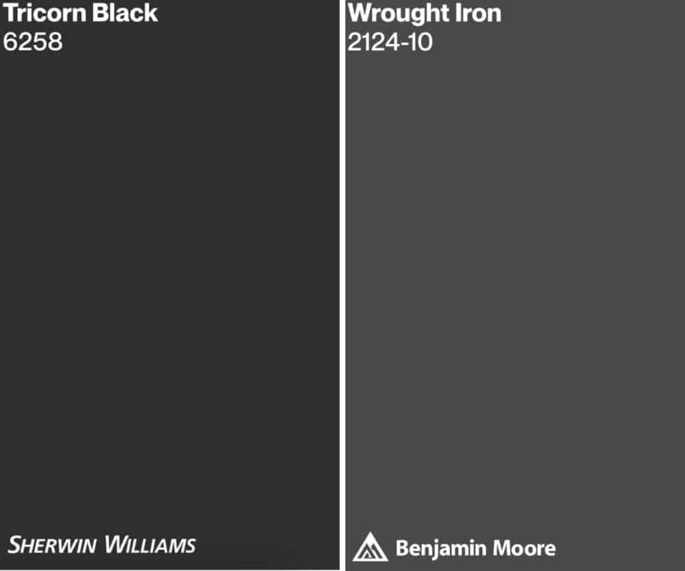 sherwin williams tricorn black vs benjamin moore wrought iron 