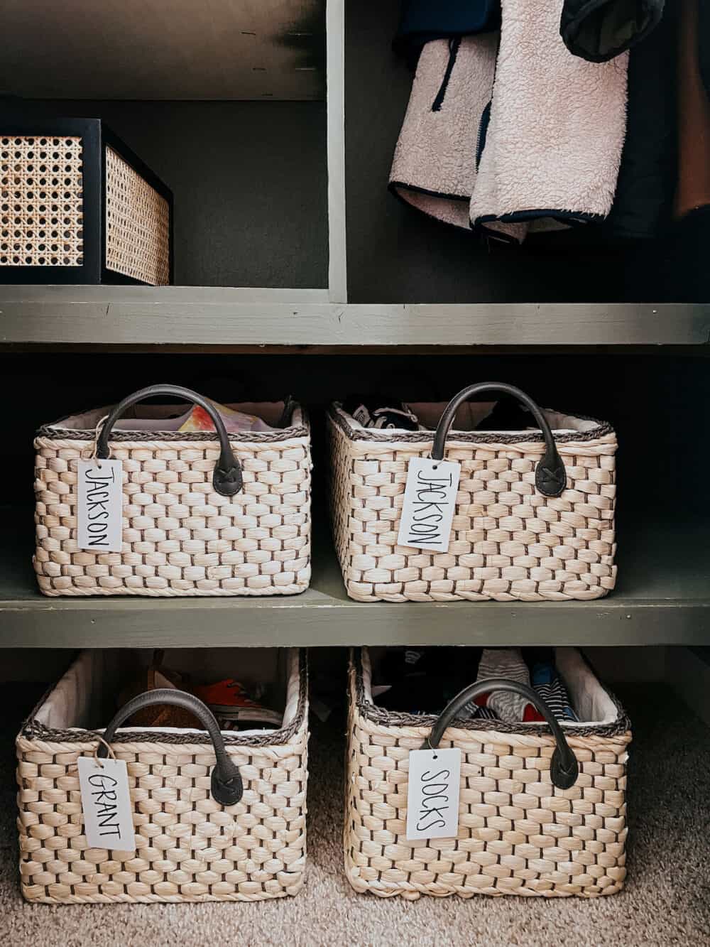 close up of shoe storage bins