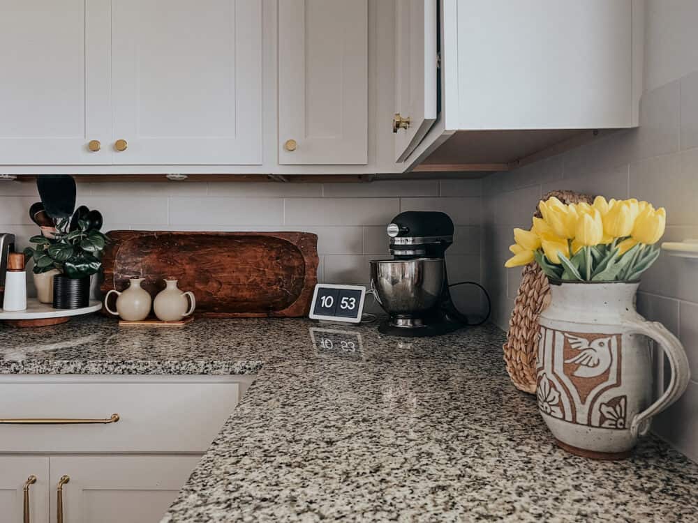 kitchen with faux tulips 