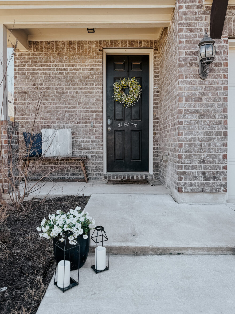 front entry of a home decorated for spring
