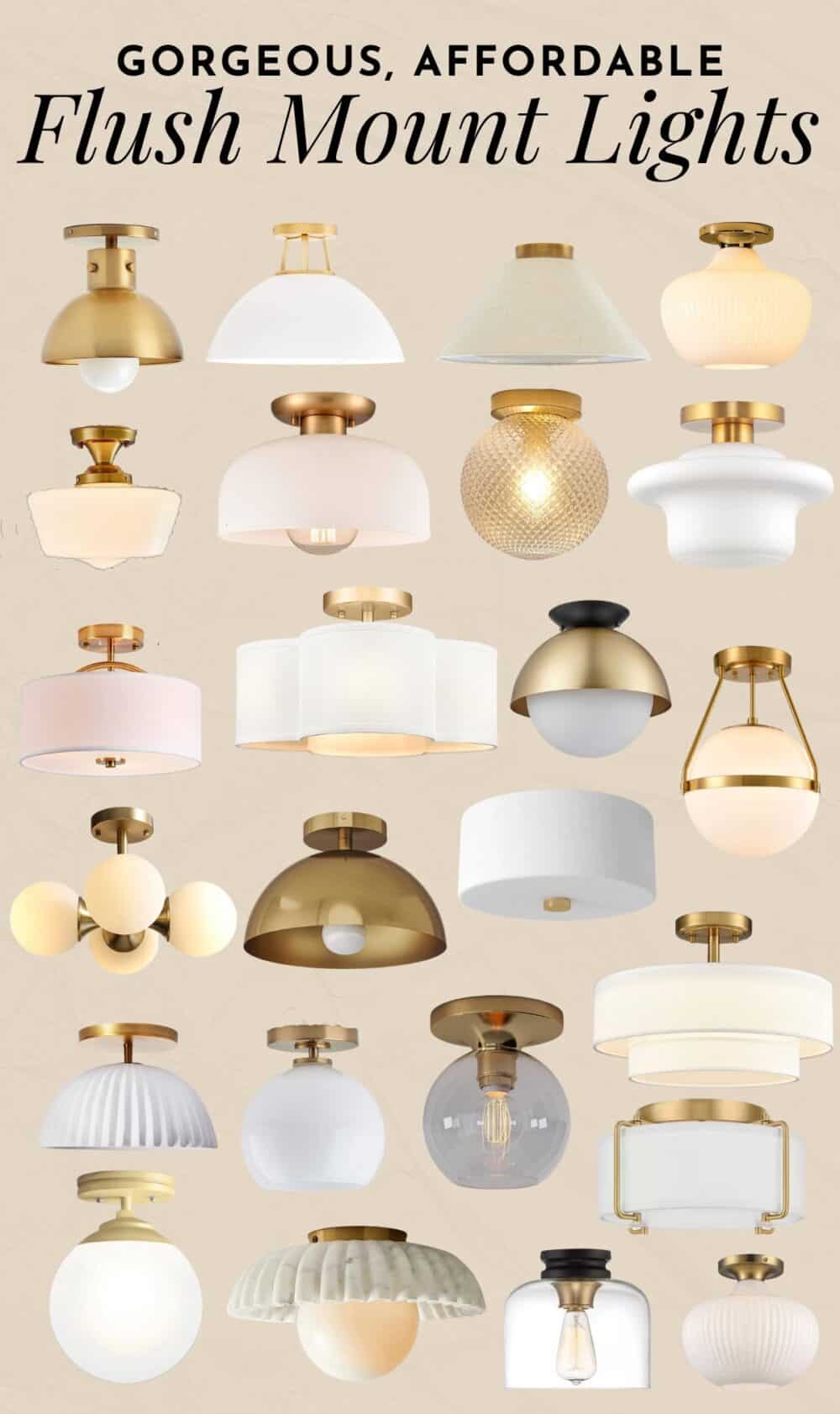 Collage of 21 gorgeous gold flush mount lights 